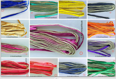 Satin Lace Trim Ribbon With Silver Gold Bead Piping, 13 Variations, Approx. 11 mm wide